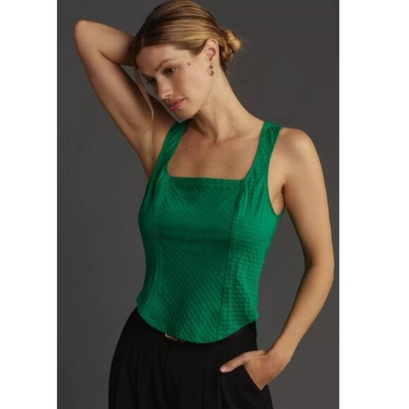 Anthropologie Tops - NWT Anthropologie Maeve Sleeveless Emerald Green Tank Top Women's XL Square Neck